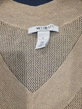 White House Black Market Shimmery Tan V-Neck Sweater